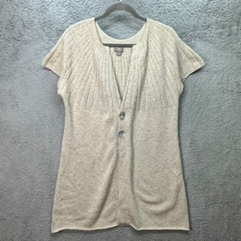 J. Jill Women's Large Beige Cashmere Knit Cardigan Short Sleeve Layer Soft